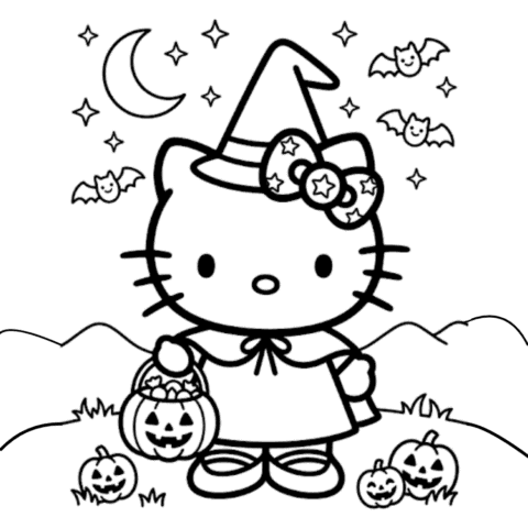Hello Kitty Halloween Coloring Page